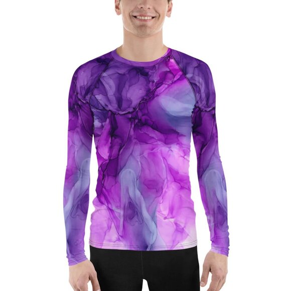 Mens Small Purple Print Rashguard Long Sleeve Fitted - Picture 2 of 4